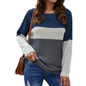 GAP colorblock oversized Blue Grey Striped Pullover Sweater knit women size S